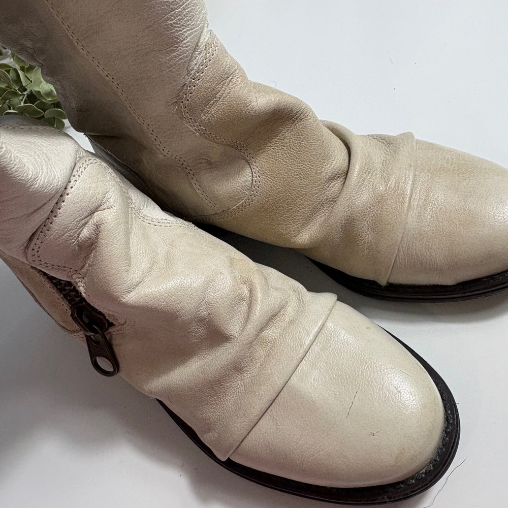Steve Madden Linderr Cream Leather Tall Slouchy Boots Bone Off White Boho - Picture 10 of 15